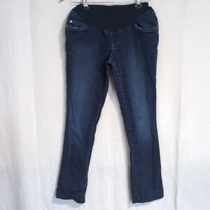 Indigo Blue Dark Wash Straight Leg Maternity Jeans Hemmed to 28" Inseam Size Lg